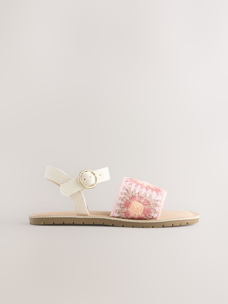 Розовый - Сандалии с вязаной отделкой - Изображение 2 5 Розовый - Сандалии с вязаной отделкой - Изображение 2 5