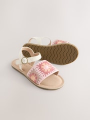 Розовый - Сандалии с вязаной отделкой - Изображение 3 5