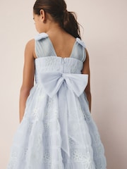 Laura Ashley White/Blue Embroidered Mesh Bow Dress - Image 7 of 12