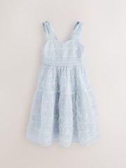 Laura Ashley White/Blue Embroidered Mesh Bow Dress - Image 8 of 12