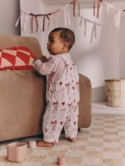 Cream/Pink Bows Baby Dungarees and Bodysuit Set 2 Piece (0mths-3yrs) - Image 3 of 4