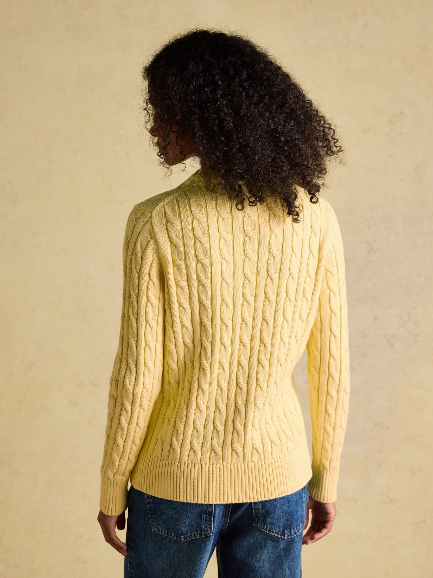 Buy Joules Yellow Classic Crew Neck Cotton Cable Knit Jumper from