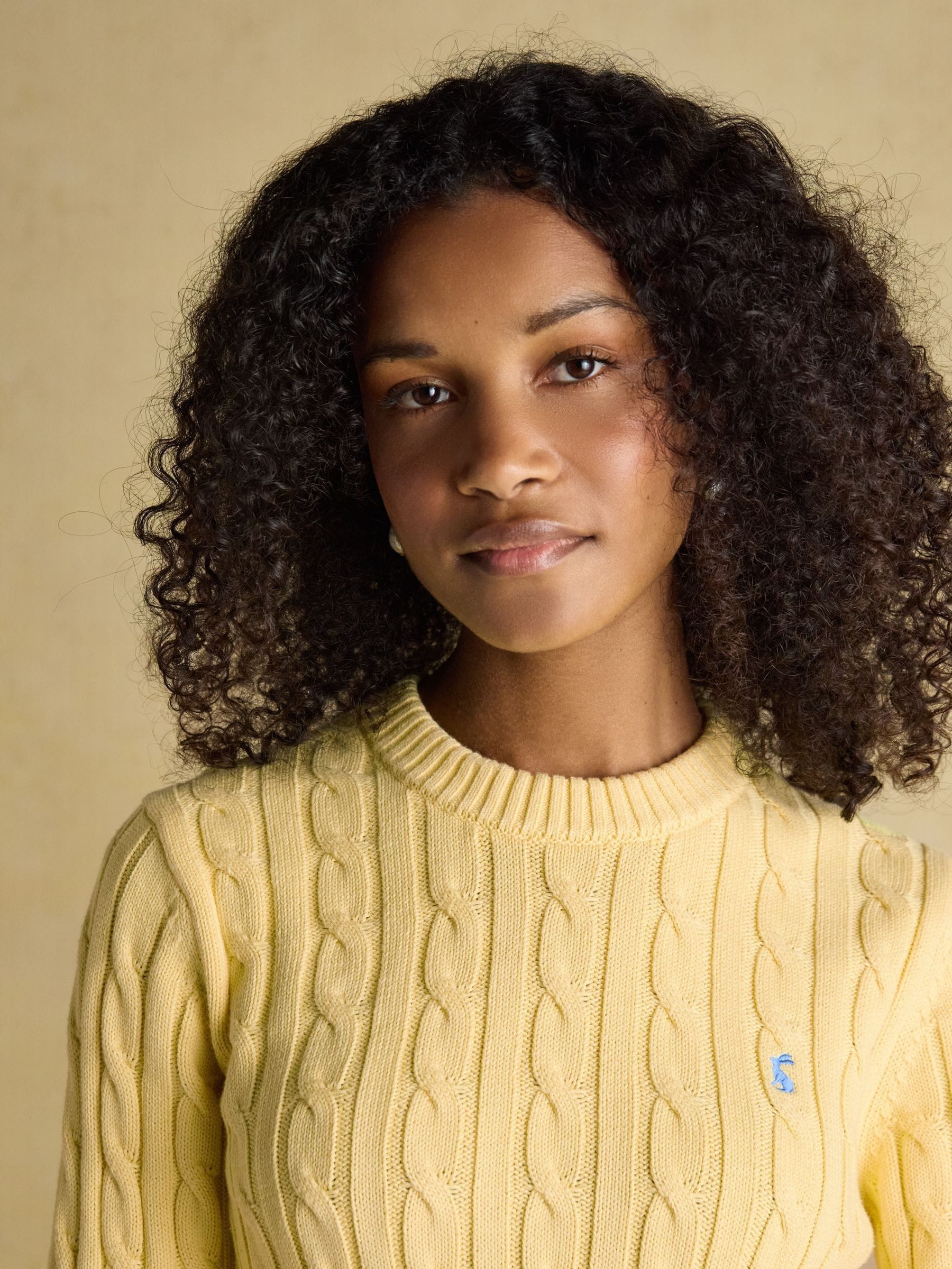 Buy Joules Yellow Classic Crew Neck Cotton Cable Knit Jumper from