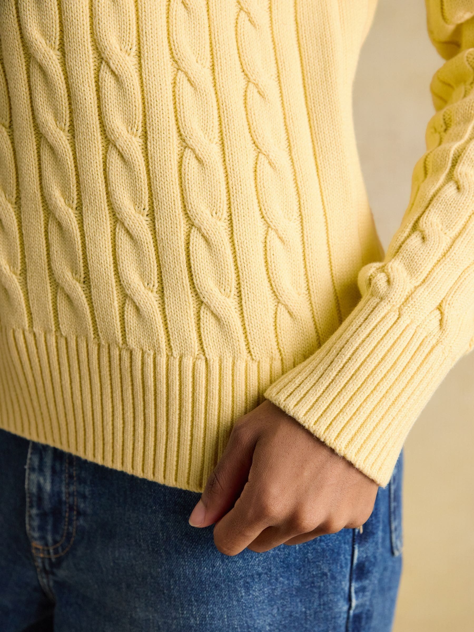 Buy Joules Yellow Classic Crew Neck Cotton Cable Knit Jumper from