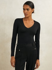 Reiss Black Maeve Atelier Knitted Silk-Blend Top - Image 1 of 5