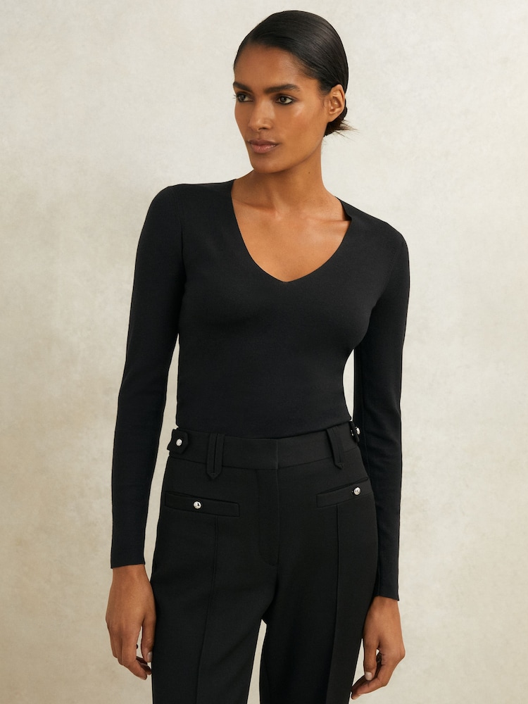 Reiss Black Maeve Atelier Knitted Silk-Blend Top - Image 1 of 5 Reiss Black Maeve Atelier Knitted Silk-Blend Top - Image 1 of 5