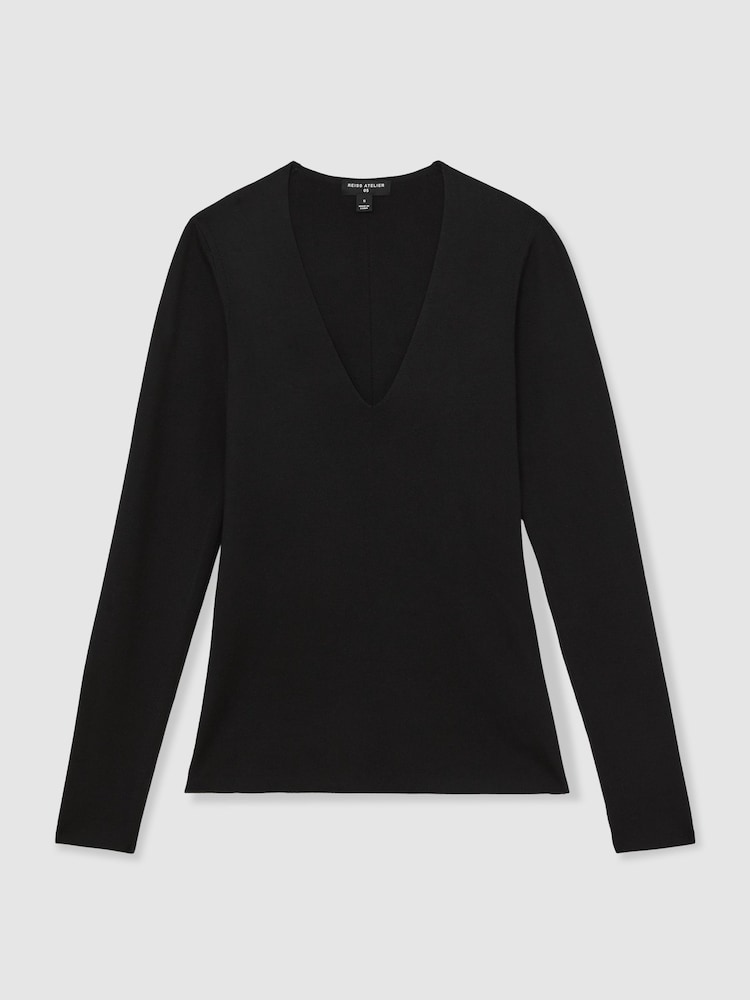 Reiss Black Maeve Atelier Knitted Silk-Blend Top - Image 2 of 5 Reiss Black Maeve Atelier Knitted Silk-Blend Top - Image 2 of 5