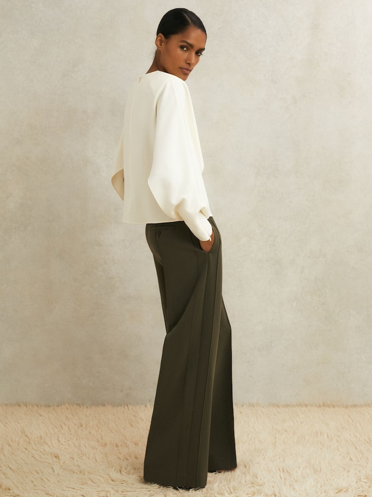 Reiss Khaki Soliel Atelier Crepe Wide-Leg Trousers - Image 1 of 8 Reiss Khaki Soliel Atelier Crepe Wide-Leg Trousers - Image 1 of 8
