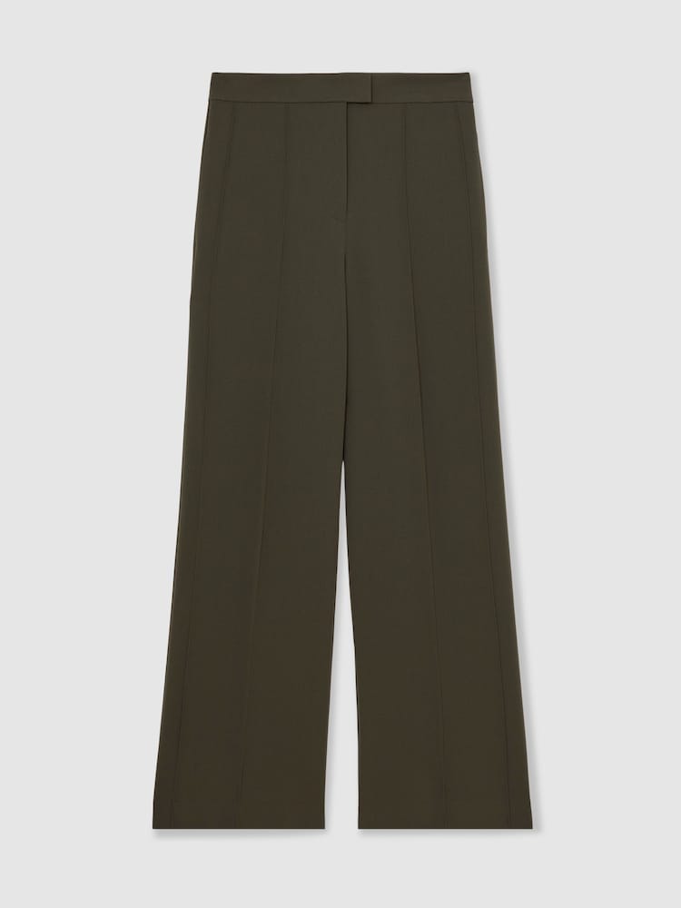 Reiss Khaki Soliel Atelier Crepe Wide-Leg Trousers - Image 2 of 8 Reiss Khaki Soliel Atelier Crepe Wide-Leg Trousers - Image 2 of 8