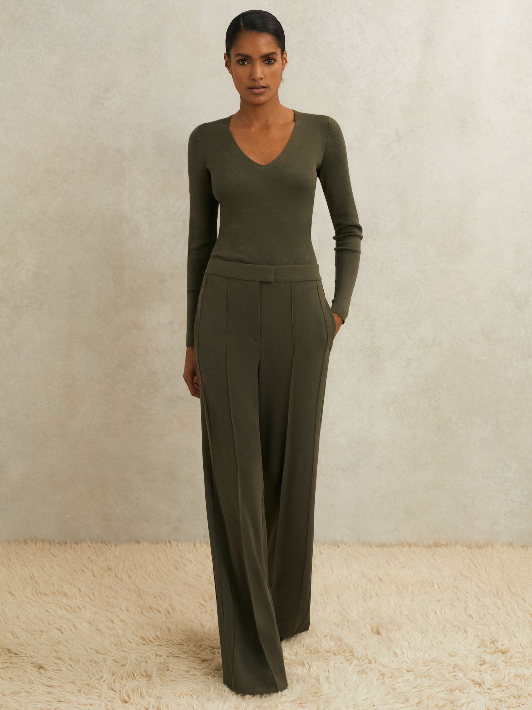 Buy Reiss Khaki Soliel Atelier Crepe Wide-Leg Trousers from the
