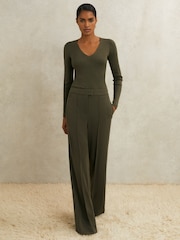 Reiss Khaki Soliel Atelier Crepe Wide-Leg Trousers - Image 3 of 8