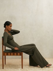 Reiss Khaki Soliel Atelier Crepe Wide-Leg Trousers - Image 6 of 8