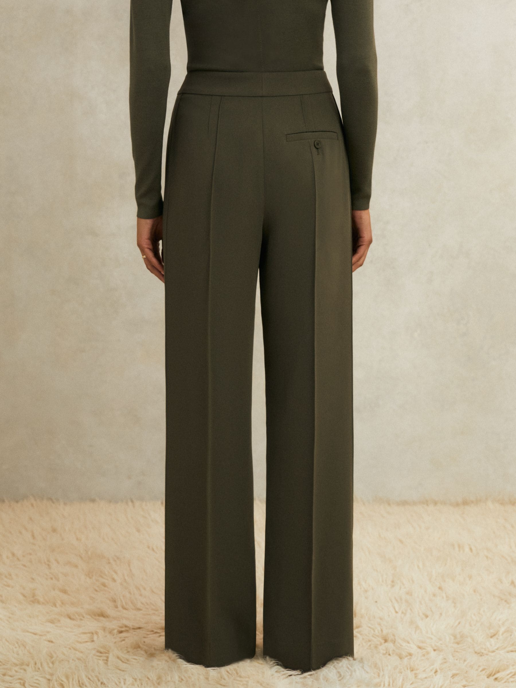 Buy Reiss Khaki Soliel Atelier Crepe Wide-Leg Trousers from the