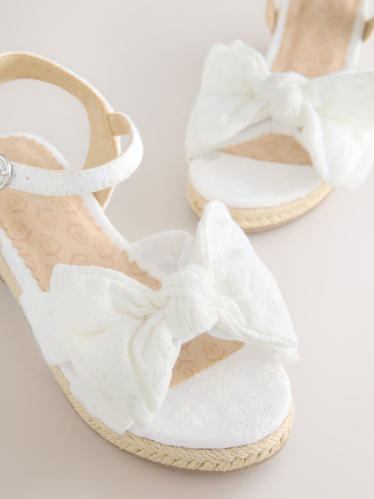 White Broderie Bow Wedge Sandals - Image 2 of 5 White Broderie Bow Wedge Sandals - Image 2 of 5