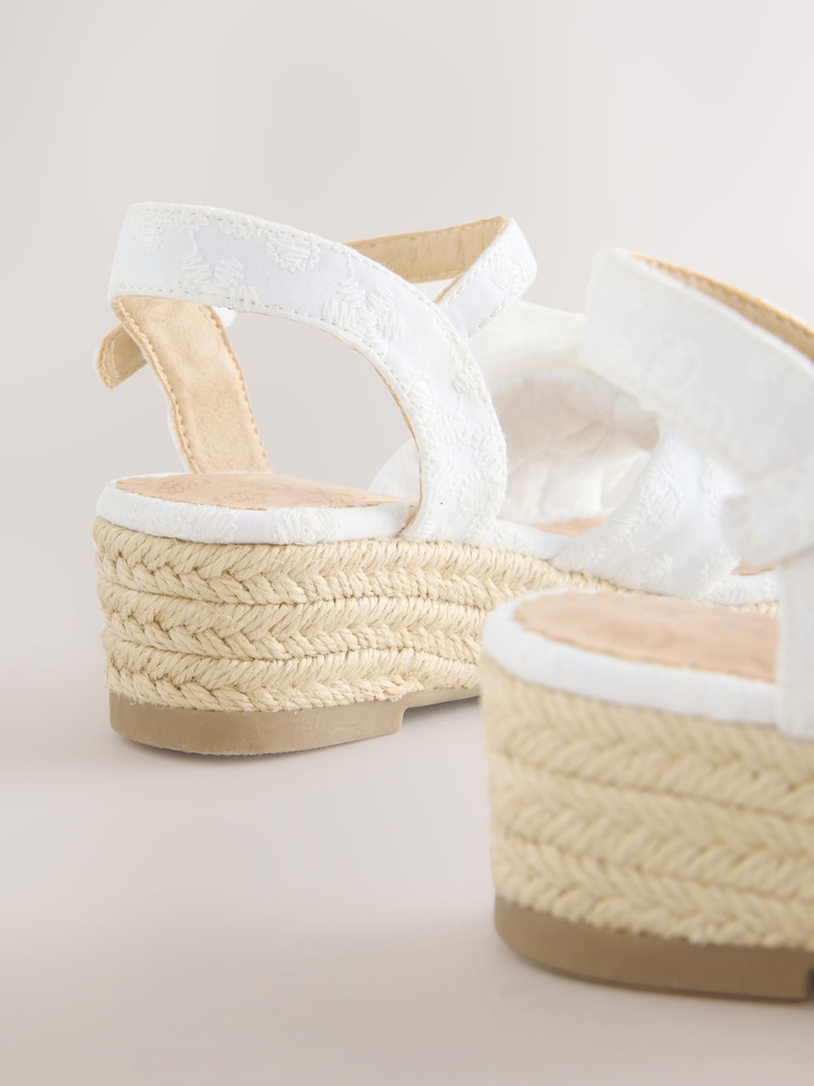 White Broderie Bow Wedge Sandals - Image 5 of 5 White Broderie Bow Wedge Sandals - Image 5 of 5