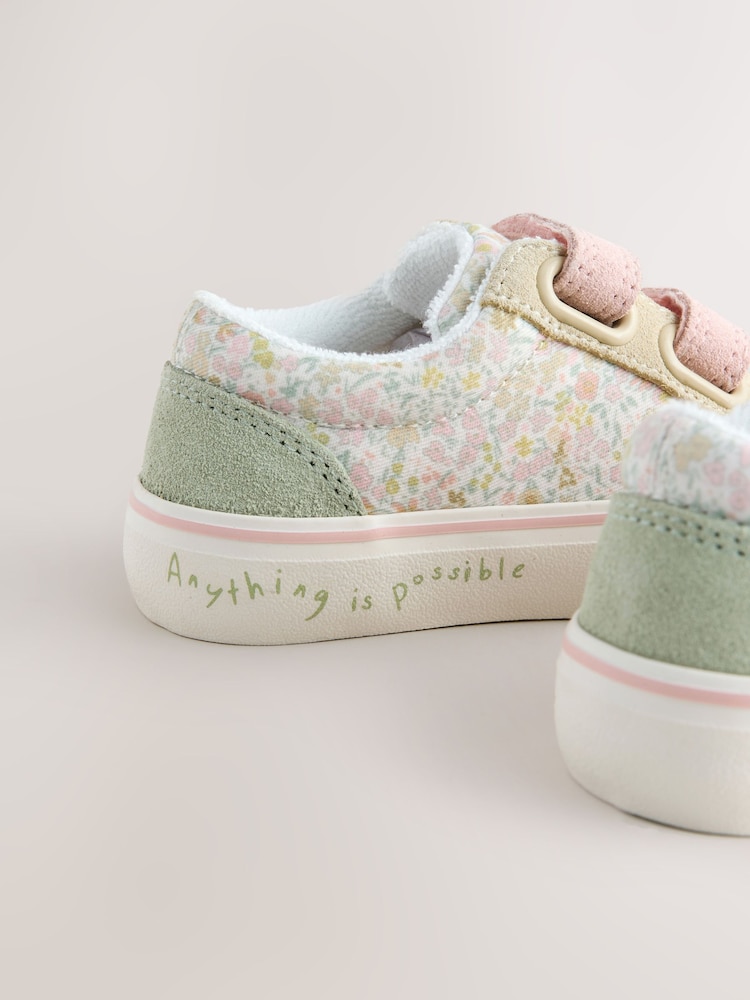 Sage Green Floral Wide Fit (G) Touch Fastening Trainers - Image 2 of 5 Sage Green Floral Wide Fit (G) Touch Fastening Trainers - Image 2 of 5