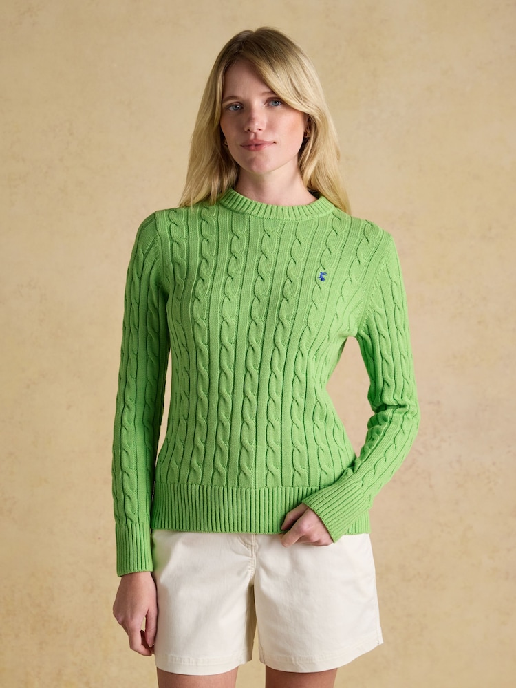 Joules Classic Green Cotton Cable Knit Jumper - Image 1 of 8