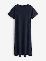 Navy Blue Short Sleeved Maxi Ribbed Dress - Image 1 of 1