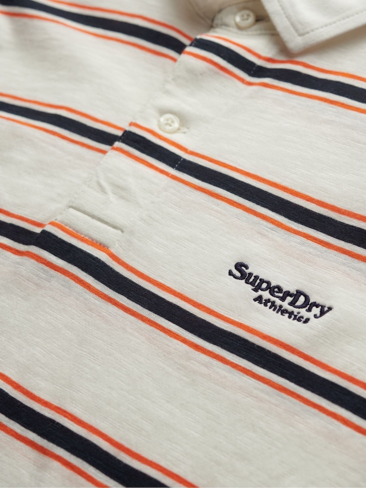 Superdry White Lightweight Stripe Jersey Polo Top - Image 7 of 7