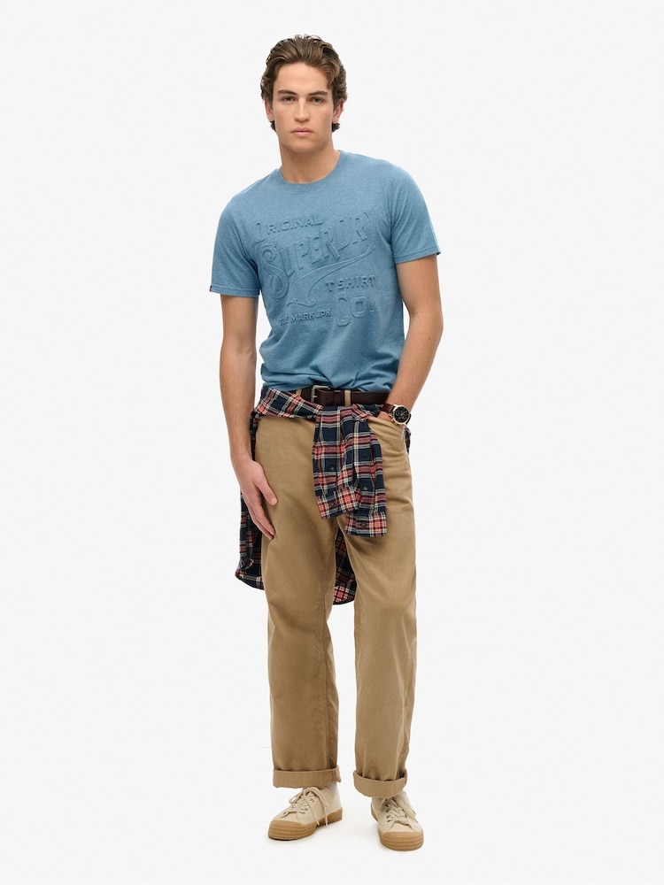 Superdry Blue Workwear Embossed Relaxed T-Shirt - Image 2 of 6 Superdry Blue Workwear Embossed Relaxed T-Shirt - Image 2 of 6