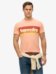Superdry Pink Terrain Logo Stripe Relaxed T-Shirt - Image 1 of 7