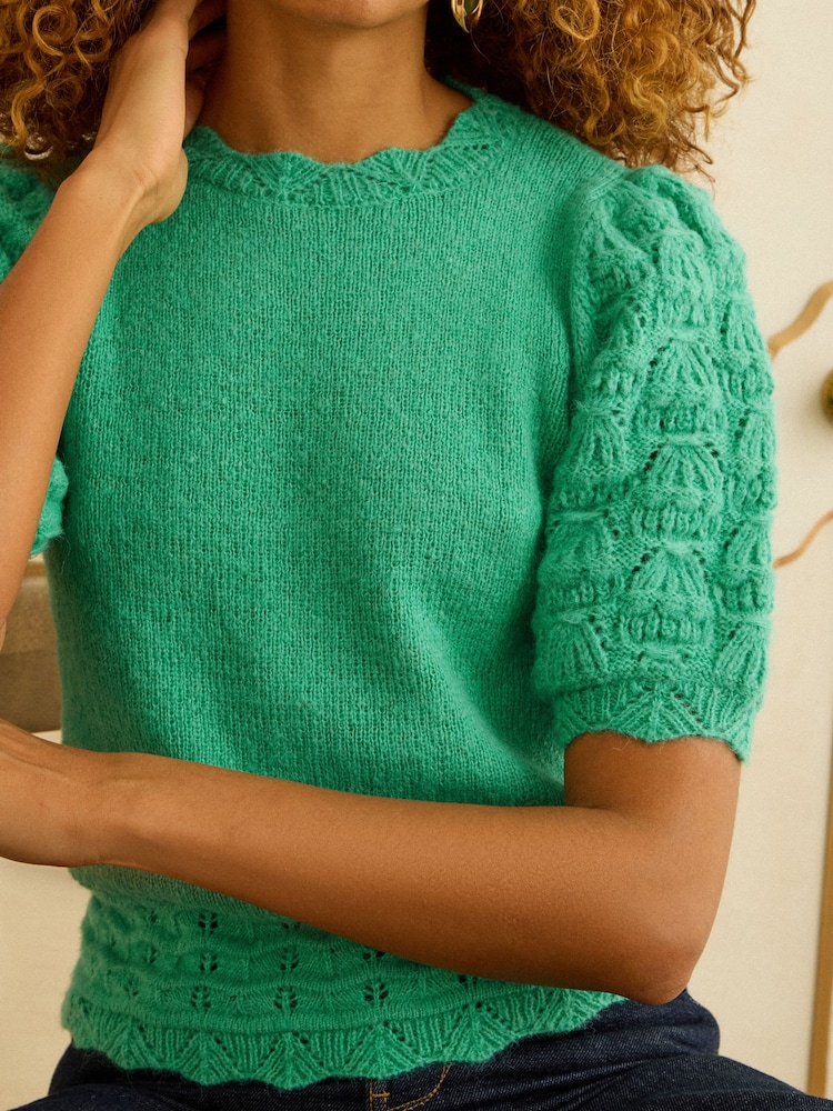 Love & Roses Green Short Sleeve Knitted Jumper - Image 2 of 4