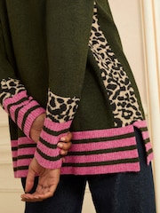 Love & Roses Khaki Green Animal Side Stripe Crew Neck Cosy Jumper - Image 5 of 5