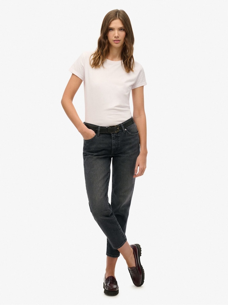 Superdry Black Cotton Mid Rise Slim Jeans - Image 1 of 8