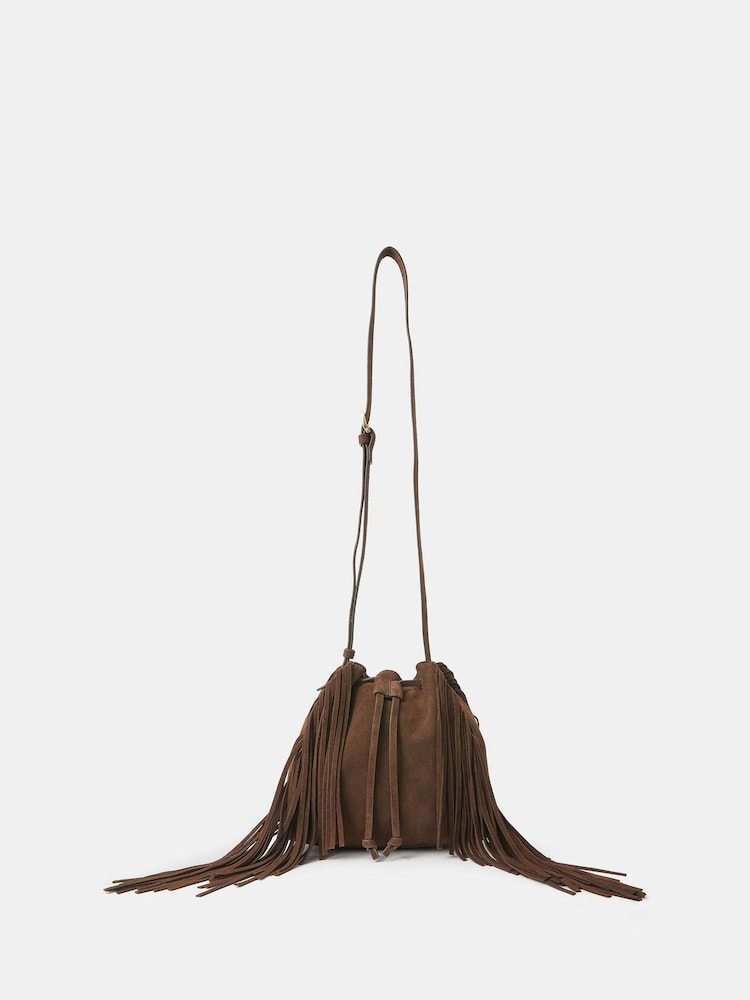 Accessorize Brown Suede Fringe Bucket Bag - Image 1 of 2 Accessorize Brown Suede Fringe Bucket Bag - Image 1 of 2