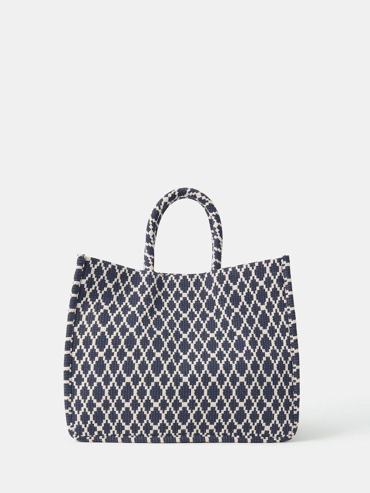 Accessorize Blue Geometric Print Textile Handbag - Image 1 of 3 Accessorize Blue Geometric Print Textile Handbag - Image 1 of 3