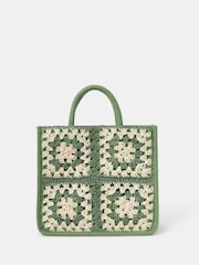 Accessorize Green Crochet Raffia Handbag - Image 1 of 3
