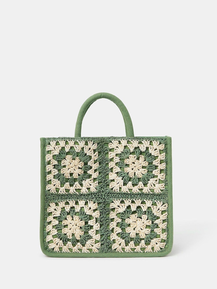 Accessorize Green Crochet Raffia Handbag - Image 1 of 3 Accessorize Green Crochet Raffia Handbag - Image 1 of 3