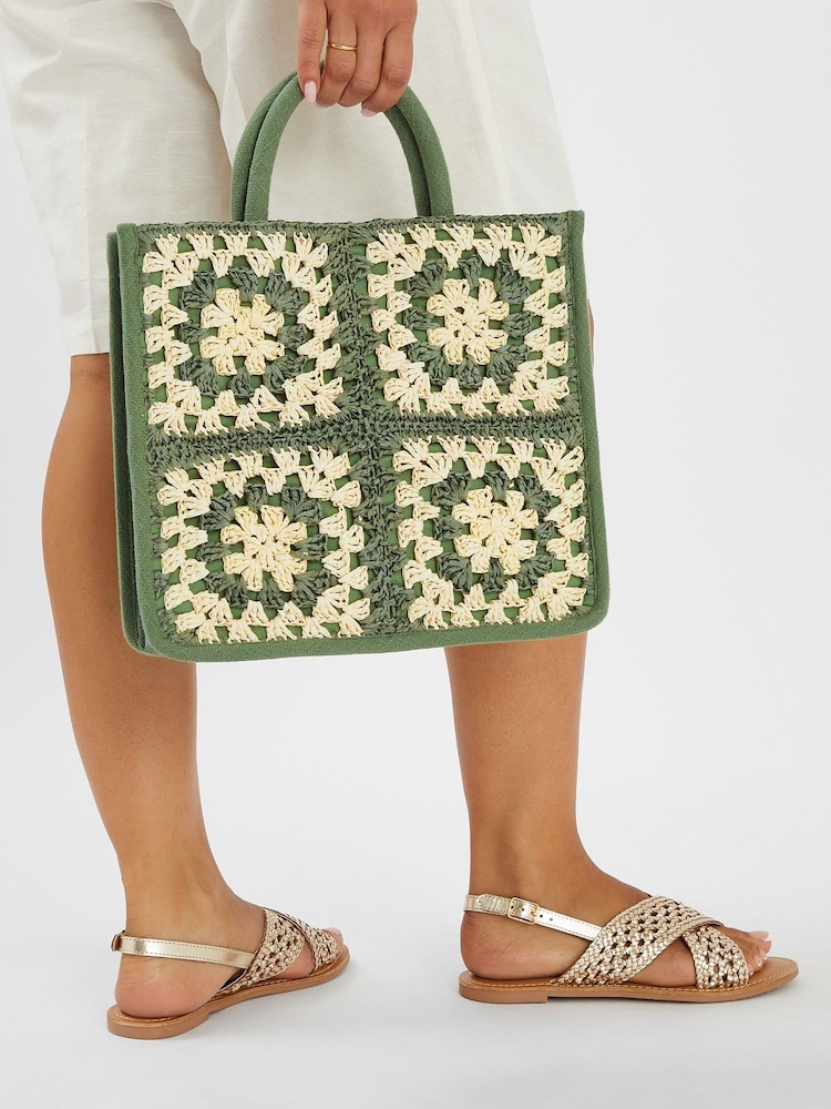 Accessorize Green Crochet Raffia Handbag - Image 3 of 3