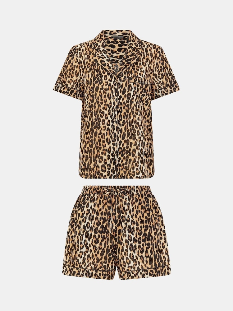 Accessorize Brown Leopard Print Short Pyjamas Set - Image 4 of 4