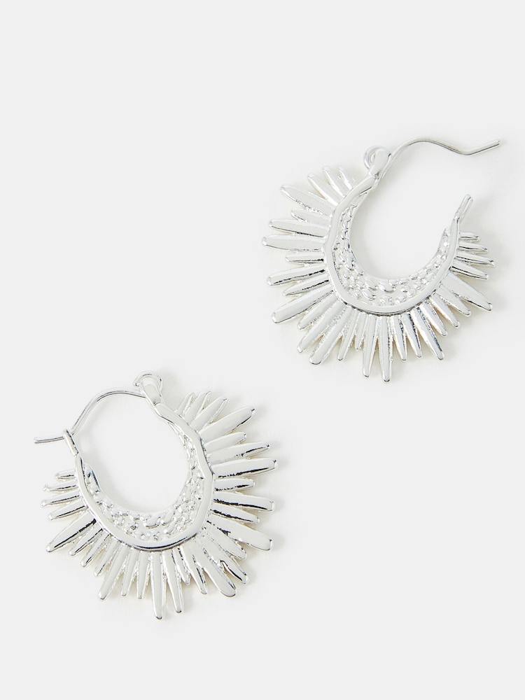 Accessorize Silver Tone Sun Ray Hoop Earrings - Image 1 of 2