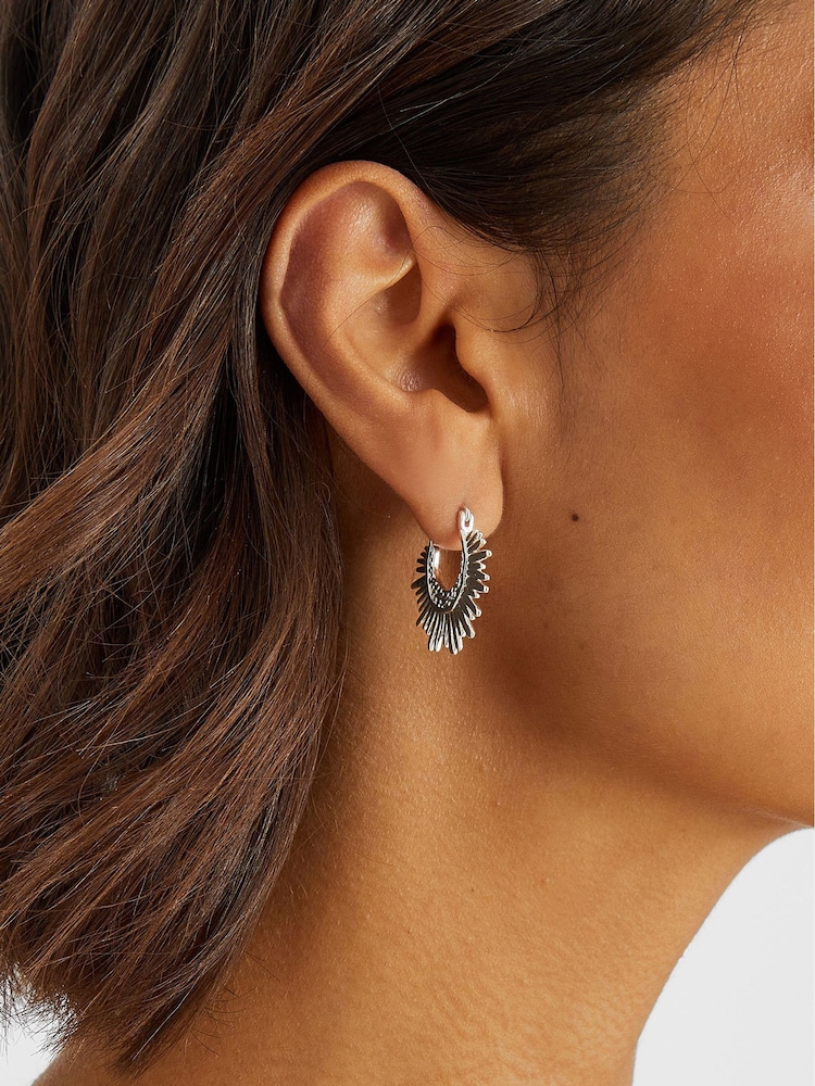 Accessorize Silver Tone Sun Ray Hoop Earrings - Image 2 of 2