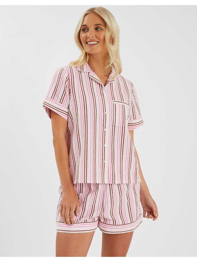 Accessorize Pink Stripe Seersucker Short Pyjamas Set - Image 1 of 4