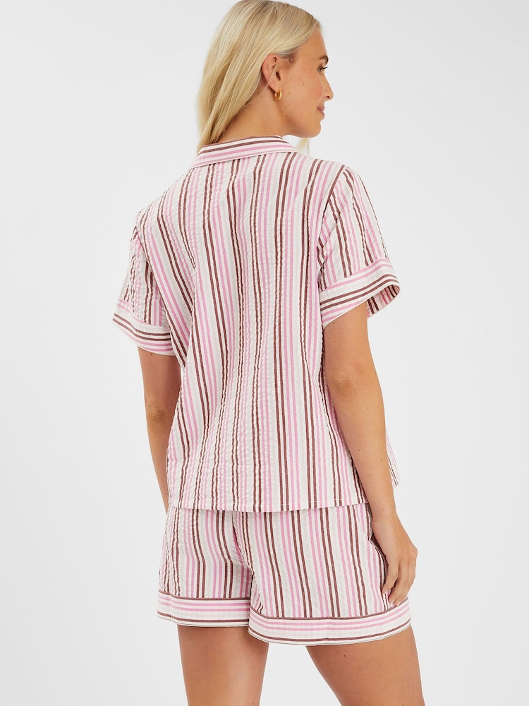 Accessorize Pink Stripe Seersucker Short Pyjamas Set - Image 2 of 4
