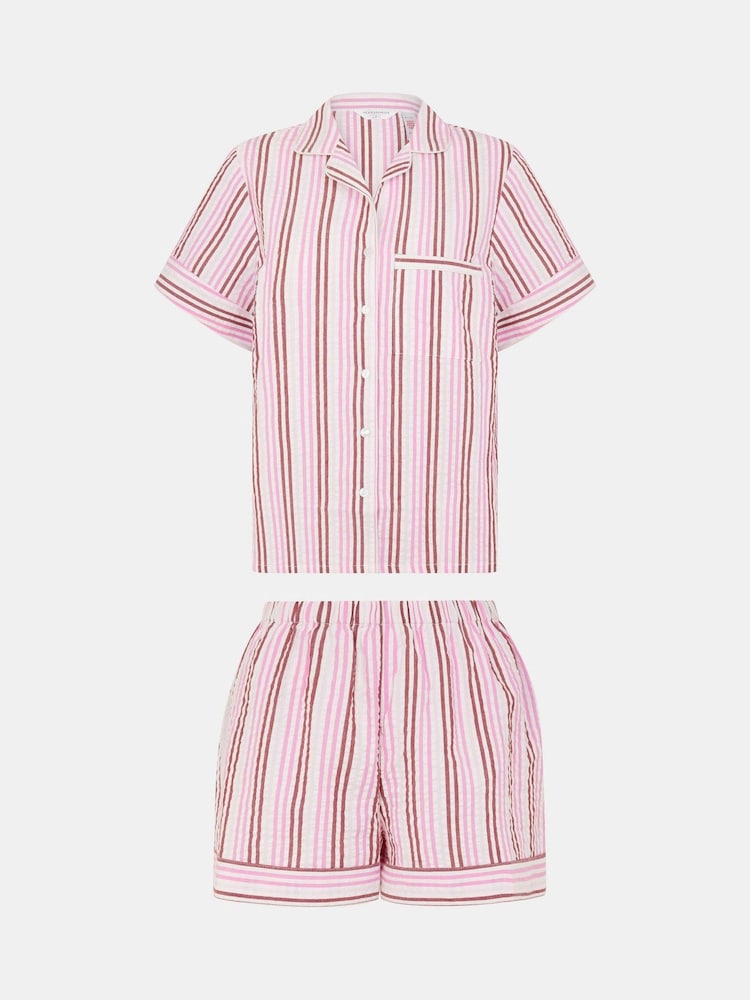 Accessorize Pink Stripe Seersucker Short Pyjamas Set - Image 4 of 4 Accessorize Pink Stripe Seersucker Short Pyjamas Set - Image 4 of 4
