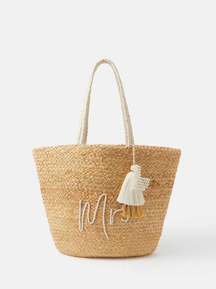 Accessorize Natural Mrs Jute Beach Bag - Image 1 of 3