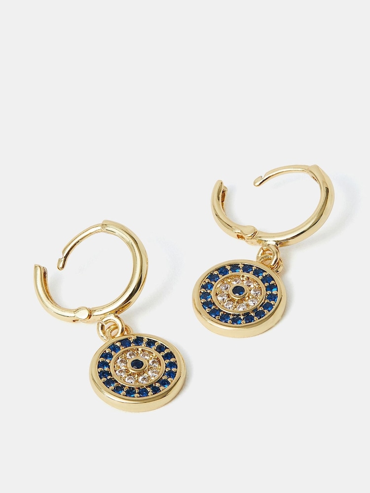 Accessorize 14ct Gold Evil Eye Hoop Earrings - Image 1 of 2