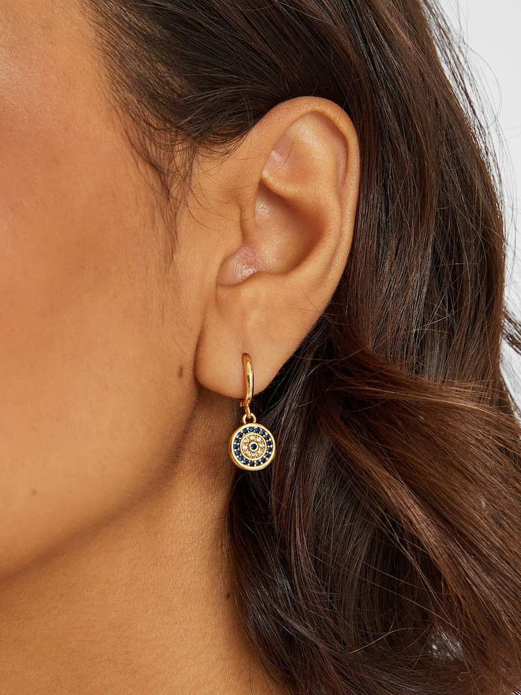 Accessorize 14ct Gold Evil Eye Hoop Earrings - Image 2 of 2