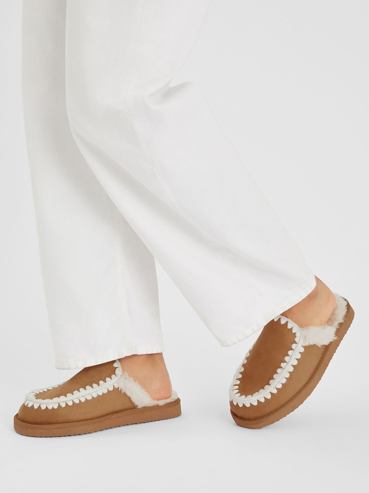 Accessorize Natural Whipstitch Suedette Mules - Image 1 of 3 Accessorize Natural Whipstitch Suedette Mules - Image 1 of 3