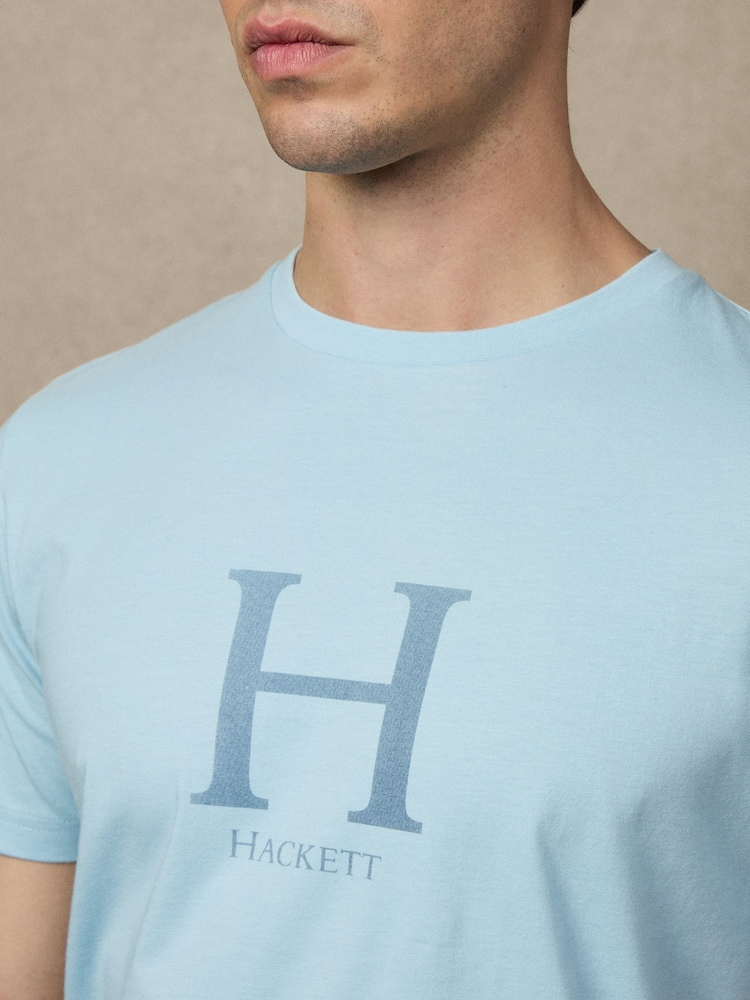 Hackett Classic Fit Blue Heritage Graphic Print T-Shirt - Image 2 of 6 Hackett Classic Fit Blue Heritage Graphic Print T-Shirt - Image 2 of 6