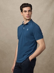 Hackett Classic Fit Blue Short Sleeve Madras Trim Polo Shirt - Image 2 of 6