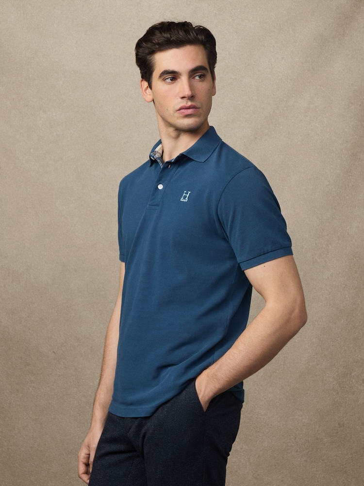 Hackett Classic Fit Blue Short Sleeve Madras Trim Polo Shirt - Image 2 of 6