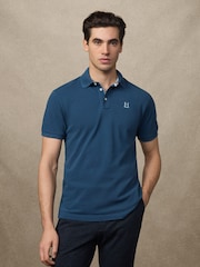 Hackett Classic Fit Blue Short Sleeve Madras Trim Polo Shirt - Image 3 of 6