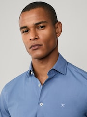 Hackett Tailored Fit Blue Garment Dyed Poplin Shirt - Image 3 of 6