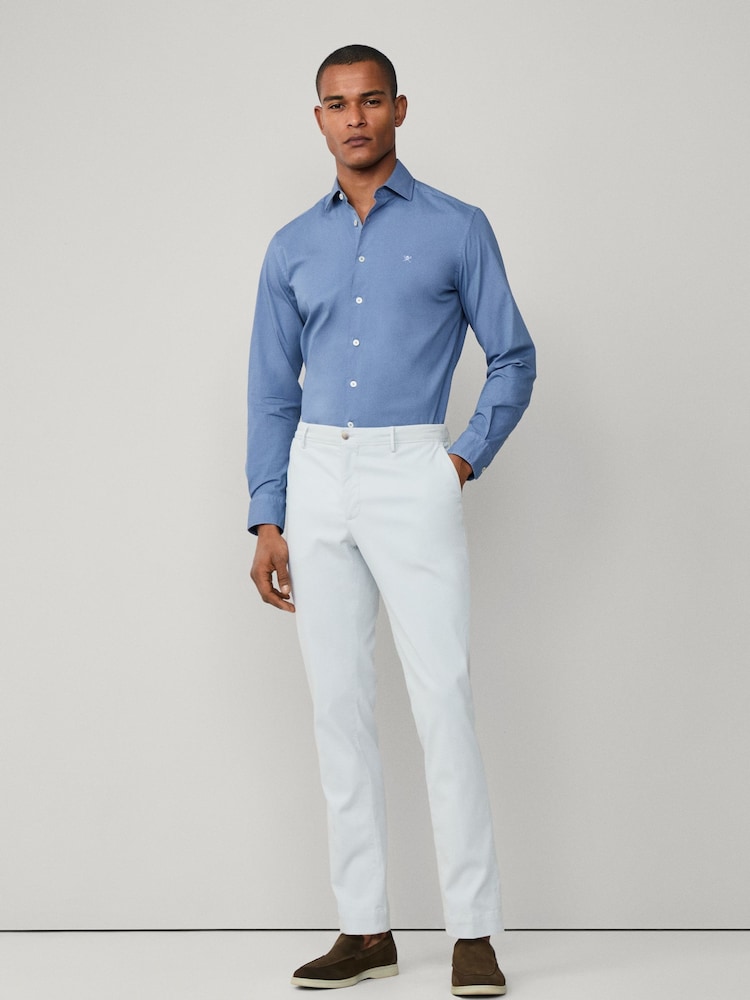 Hackett Tailored Fit Blue Garment Dyed Poplin Shirt - Image 6 of 6