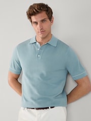 Hackett Blue Short Sleeve Textured Knitted Polo Shirt - Image 1 of 5